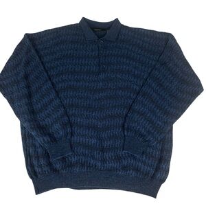 VTG Made In Italy Wool Blend Textured Henley Sweater Mens XXL Lightweight Blue‎
